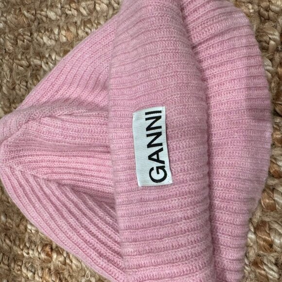 Ganni Ribbed Knit Beanie Logo Pink Women Multicolor Hats - Picture 2 of 5